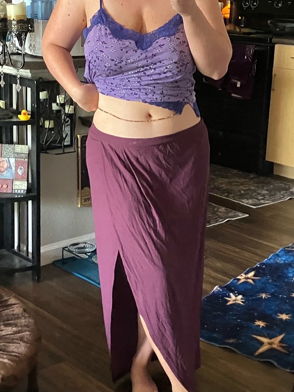 Rampage Plum Asymmetrical Midi Skirt with Front Slit